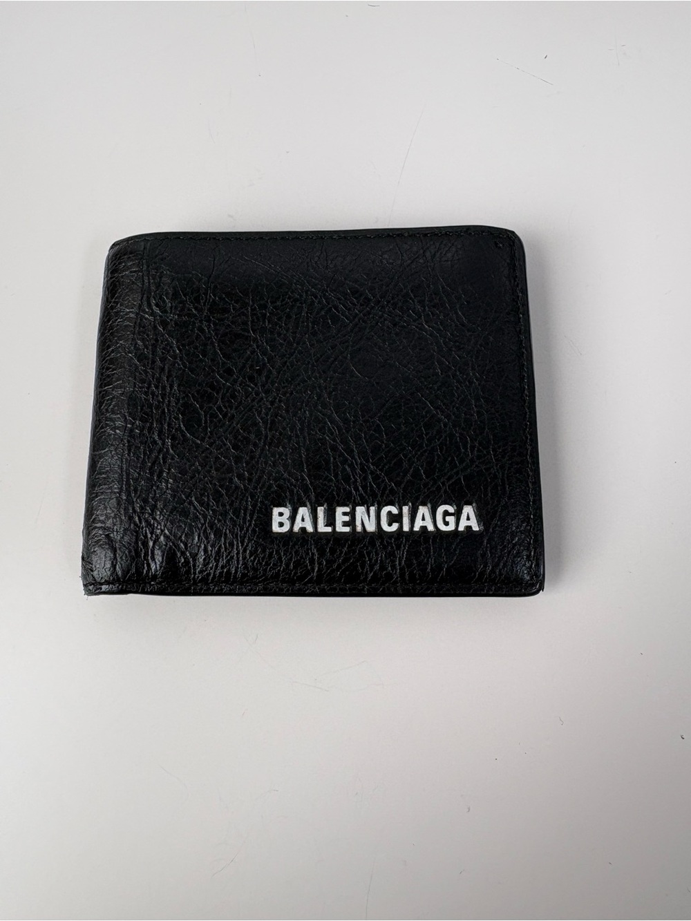 Balenciaga Black Leather Card Holder Wallet with White Logo